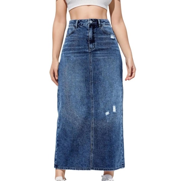 2023 Women's High Waist Denim Straight Skirt - Office Lady Black/Blue Midi Jean Skirt